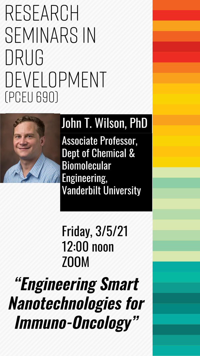 VCUPharmEng's tweet photo. #WhereEngineeringMeetsHealth
https://t.co/fDRhvgTvYr
Pharmaceutics Seminar in Drug Development @VCUPharmacy
"Engineering Smart Nanotechnologies for Immuno-Oncology"
@VCUENGR
@VCUHealth
If you would like access to this seminar please email qxu@vcu.edu. https://t.co/mnFsVzOKFt