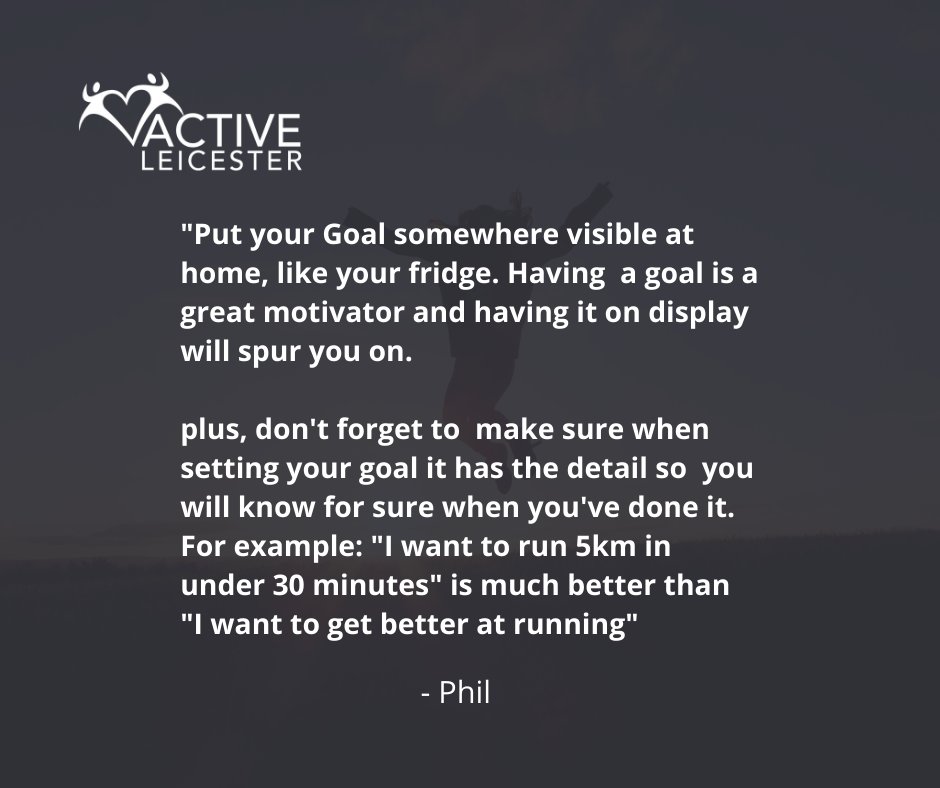 This weeks Wednesday win is from Phil, sharing some great tips for setting goals &amp; achieving them!😀 😍

#Togetherweareactiveleicester #wednesdaywin #humpday #achievinggoals #motivationinlockdown