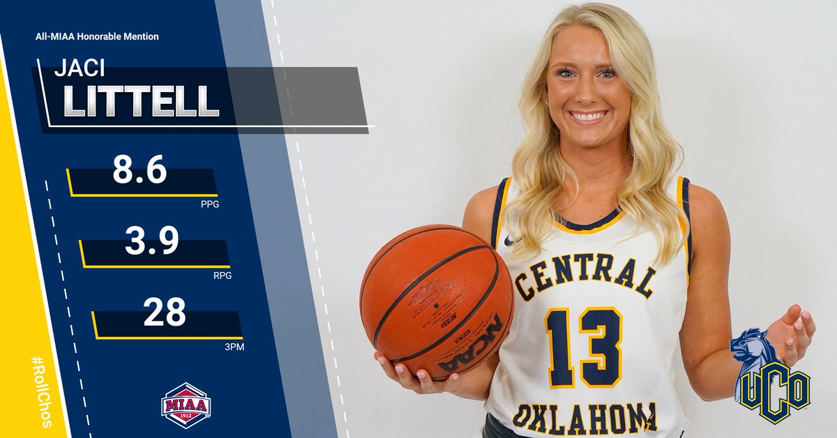 Congratulations Jaci Littell on being named All-MIAA Honorable Mention.

<a href="/UCOWBB/">UCO Women's Basketball</a> | <a href="/JaciLittell/">J</a> | #RollChos