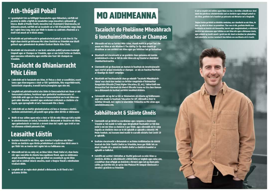 My main aims for next year!

You can have a closer read of my manifesto and access all the campaign materials at the link in my bio!

Is féidir súil a chaitheamh ar m'fhorógra agus na hábhair uilig a bhaineann leis an bhfeachtas a fháil ag an nasc i mo bhio!

#ChangeIsCummins