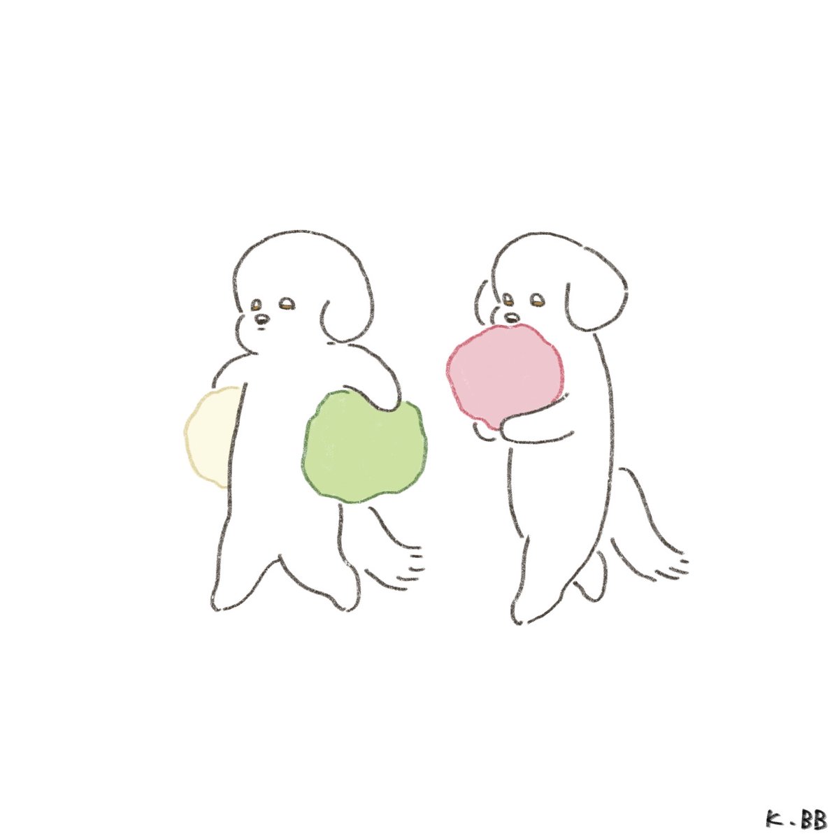 きばやしbb 2匹のビション 21 03 03 ひなあられ運び ひな祭り ビションフリーゼ イラスト イラストレーション Ilustration 絵 犬