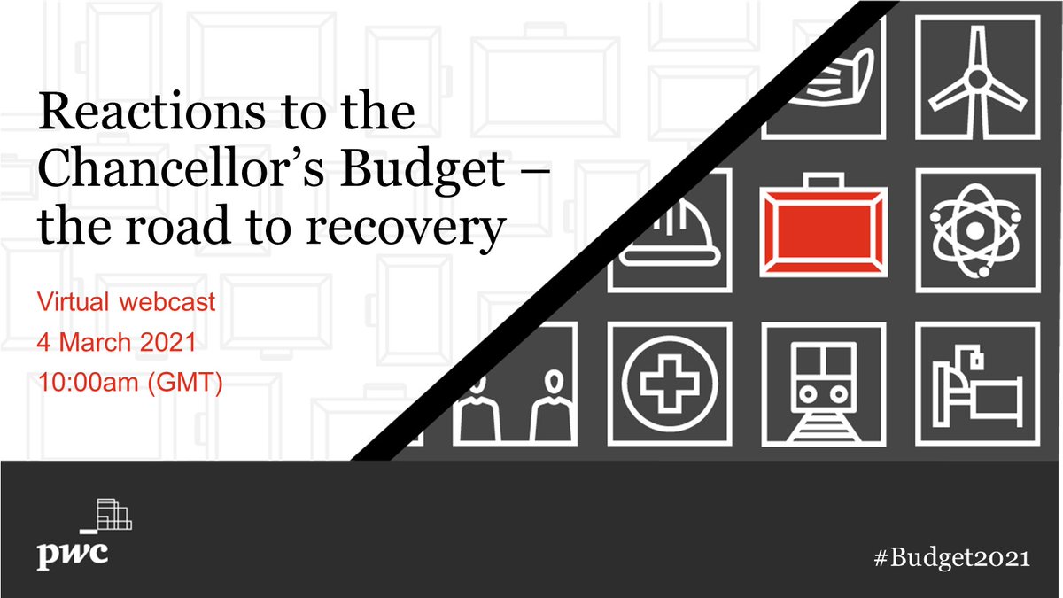 PeteCardwell20's tweet photo. Following the Chancellor’s Budget, we are hosting a webcast on Thursday 4 March at 10am (GMT). @MarissaPwC, Head of Tax, will be joined by a panel of Tax experts to explore what the announcements mean for businesses. Register here. #Budget2021
https://t.co/901p06hej0 https://t.co/6D1m9c7KJk