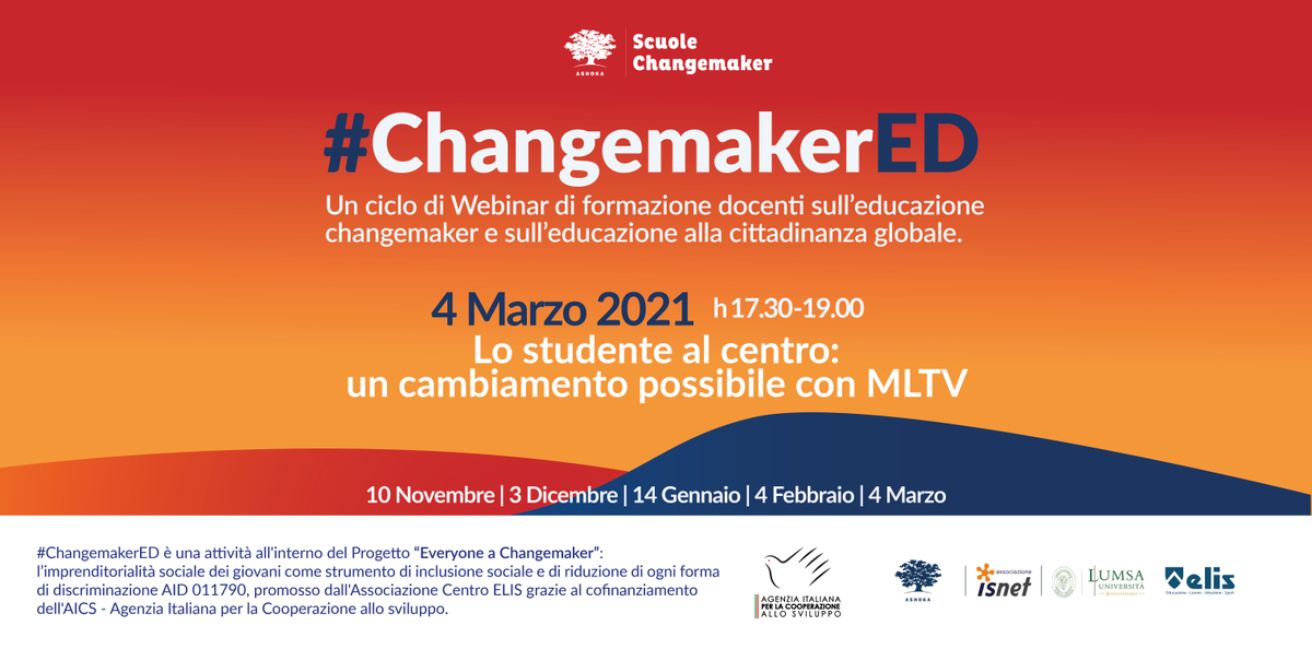 AshokaItaly's tweet image. DOMANI h 17.30 ti aspettiamo a #ChangemakerED! Con la #ScuolaChangemaker l'ISIS Malignani di #Udine. Tema: Lo studente al centro: un cambiamento possibile con MLTV. Per iscriversi 👉 bit.ly/3aKcbwV @MIsocialTW @centroELIS @aics_it  @orizzontescuola @IndireSocial