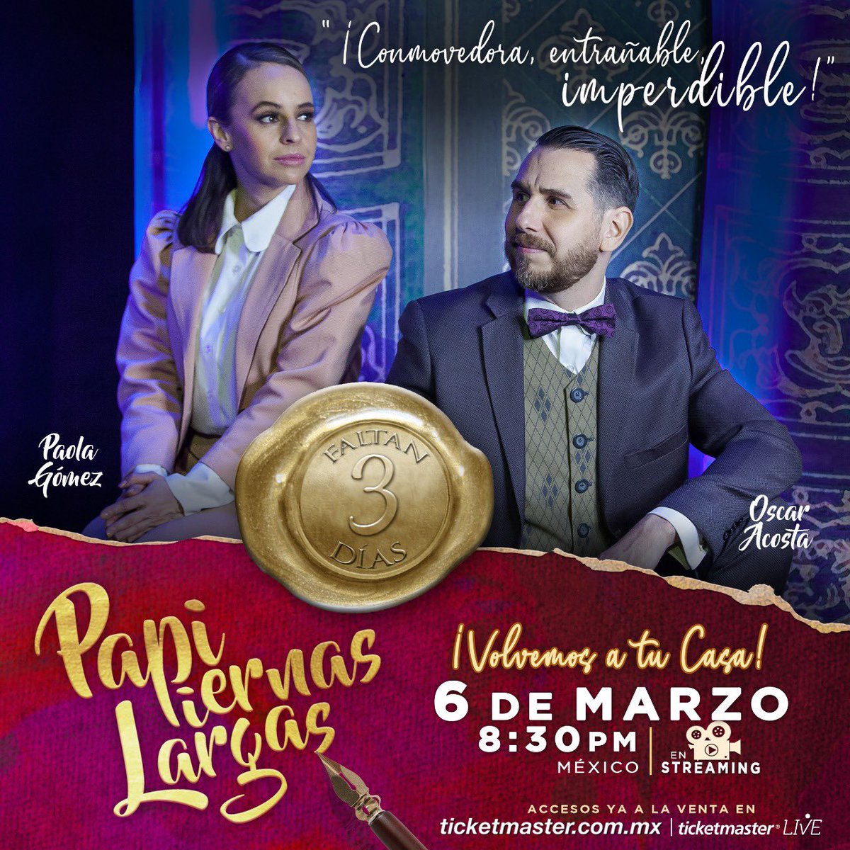 RamLG's tweet photo. Faltan 3 días para disfrutar de nuevo @Papiernaslargas desde casa con @paolagomezmx y @oscaracostaag 

#teatroencasa #streaming #elsecretodeserfeliz https://t.co/1cmhmOfoWW