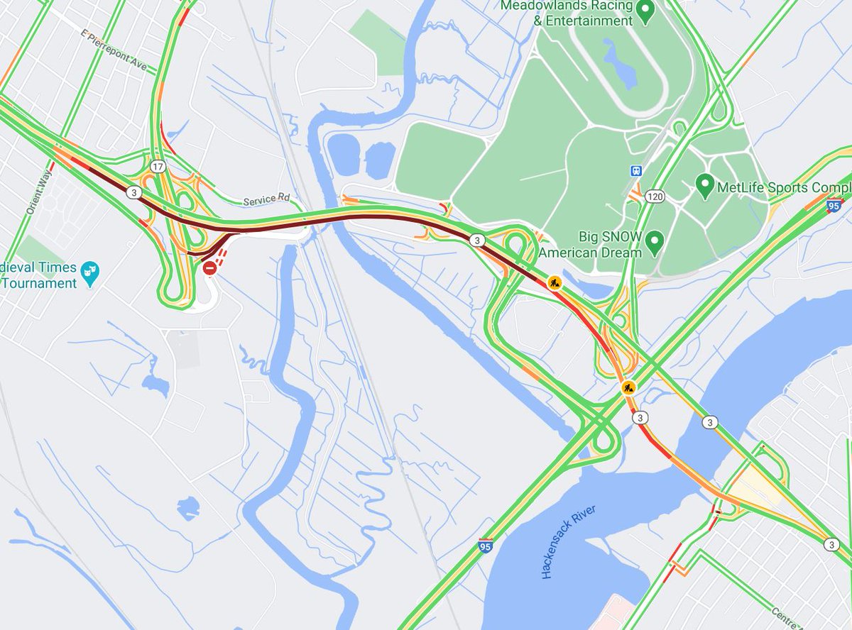 1010stewart's tweet photo. #NJ @PANYNJ_LT EB #Route3 from west of #Paterson Plank Road (#EastRutherford) to #HackensackRiverBridge (#Secaucus) construction two right lanes closed until 4pm. @googlemaps @1010WINS @WINSTRAFFICNYC https://t.co/QNHYUiBqTd