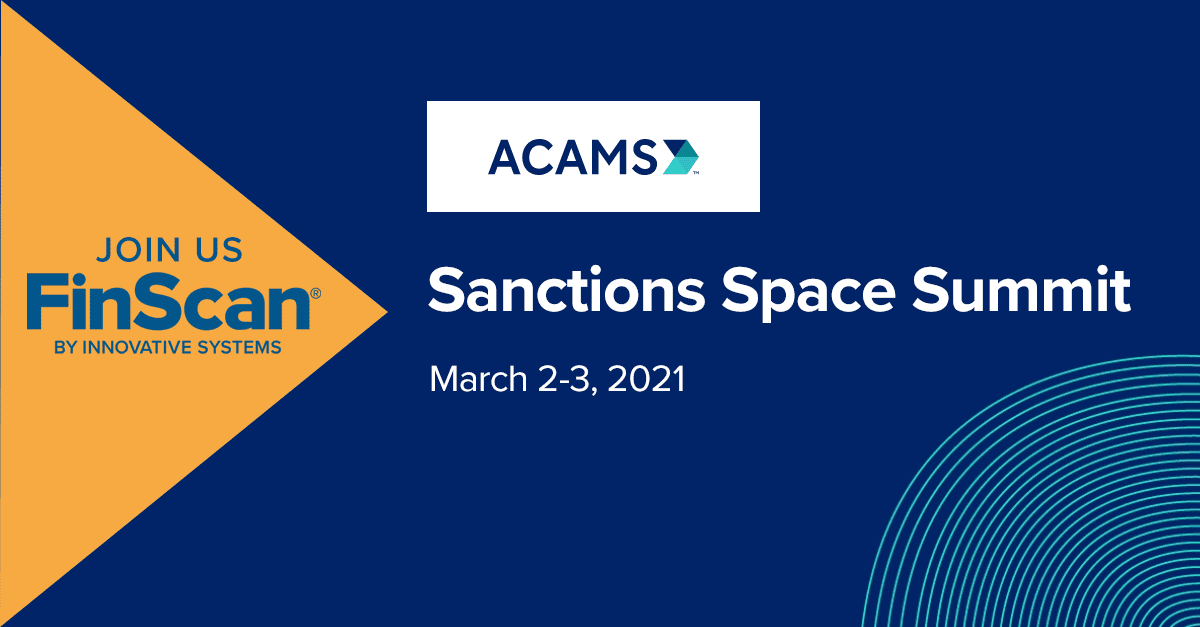 FinScan's tweet photo. FinScan is a Diamond Sponsor of ACAMS Sanctions Space Summit. Today is your last chance to stop by our booth and register to win a $100 Amazon Gift Card and chat with our #AML #screening experts about reducing your false positives! https://t.co/QeEx98V7kp