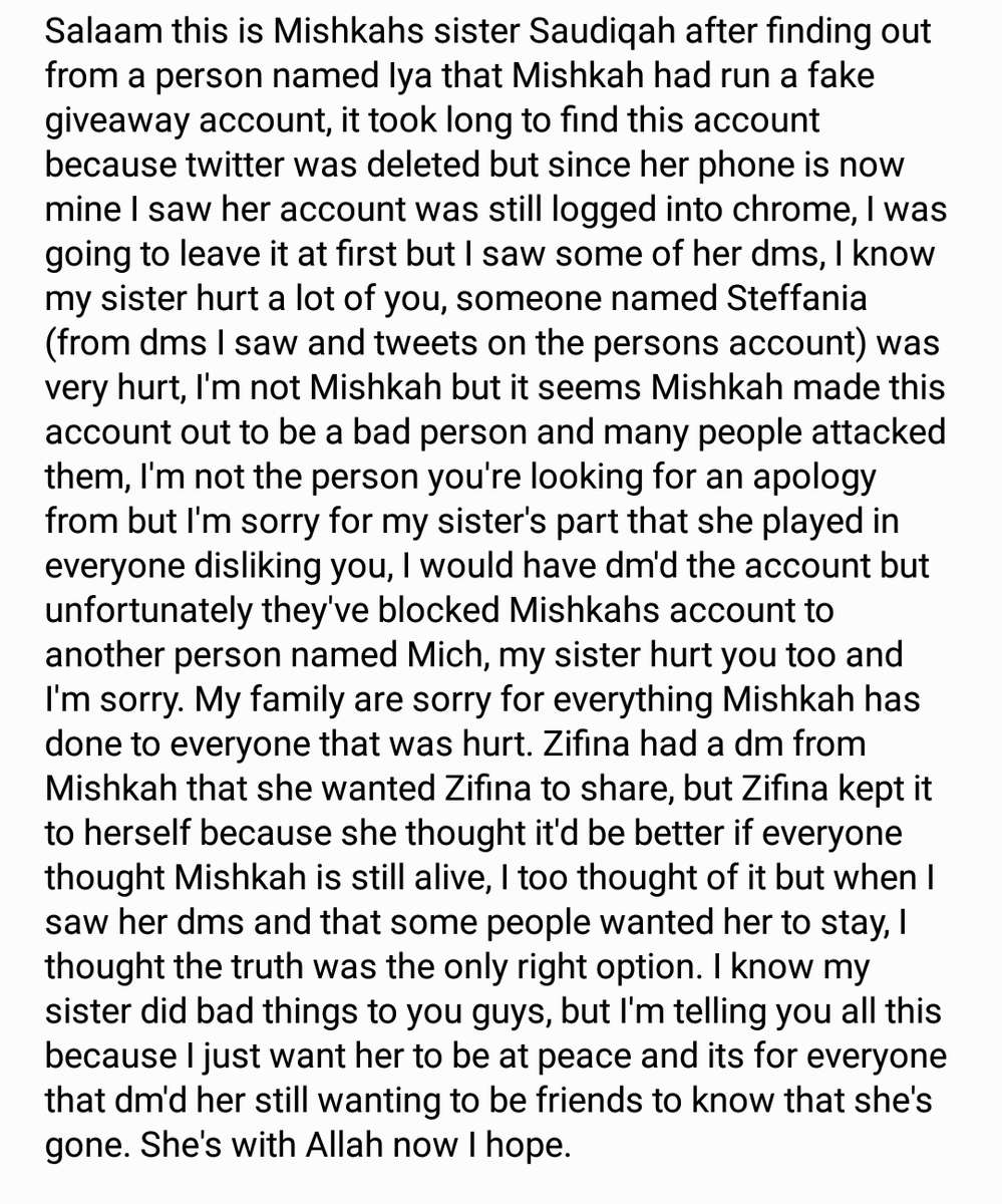 enhasfairies's tweet photo. This may trigger some people, its about suicide

I never knew Mishkah well, because I only really entered her life at the start of February as her stepsister, I wish I had known what she was going through because maybe then I could have helped her but its all the past now. https://t.co/QzBT3YYLgZ
