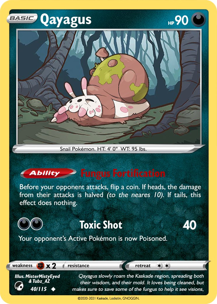 _Mr_Misty_Eyed_'s tweet photo. Qayagus is my favourite card design so far!! π€© I'm just really happy with the way it came out and feel it looks like the most realistic Pokemon Card I've designed so far, can imagine opening a pack and pulling this guy! ...
#KaskadeRegion #Lokemon #Pokemon @Lockstin @Lockemon1 https://t.co/SWOO5NM6S5