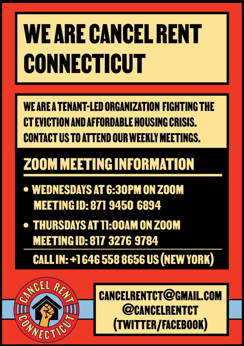 cancelrentct's tweet photo. Join us for our Tenant Talks session tonight at 6:30 pm! https://t.co/xg0WkA7TNT

#CancelRent #StopEvictions #HousingForAll https://t.co/E74FSMtNht