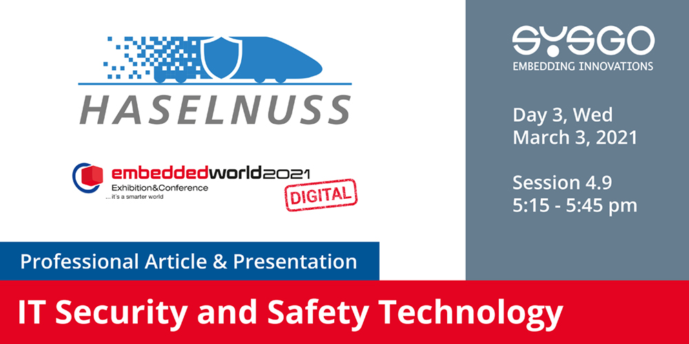 SYSGO's tweet photo. New Professional Article talking about the #HASELNUSS project:  IT #Security Architecture for the next Generation of Control and #Safety Technology. https://t.co/kGIXFfI26T

Reminder: Join our #railway presentation at the #ew21: https://t.co/MpMlzGRZGK

#sysgo #pikeos #rail https://t.co/2DSu6V6HQV