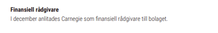 BorsBuddy's tweet image. Frågan är om det inte är så att man börjar förbereda sig för en större börs än Pepins? Varför anlita Carnegie som finansiell rådgivare annars? #DynamicCode