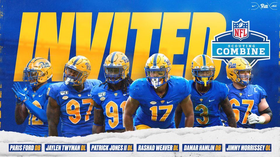 INVITED to the <a href="/NFL/">NFL</a> Combine

⭐️ <a href="/DiddyBop12_/">Paris Ford</a> 
⭐️ <a href="/JaylenTwyman/">JT</a> 
⭐️ <a href="/P_jones9/">Patrick Jones II</a> 
⭐️ <a href="/RashadWeaver/">Rashad Weaver</a> 
⭐️ <a href="/HamlinIsland/">𝐃𝐚𝐦𝐚𝐫 𝐇𝐚𝐦𝐥𝐢𝐧</a> 
⭐️ <a href="/jimbo_slice123/">Jimmy Morrissey</a> 

No centralized Combine this year, but Pitt Pro Day will give these Panthers and more a chance to impress scouts!

#H2P