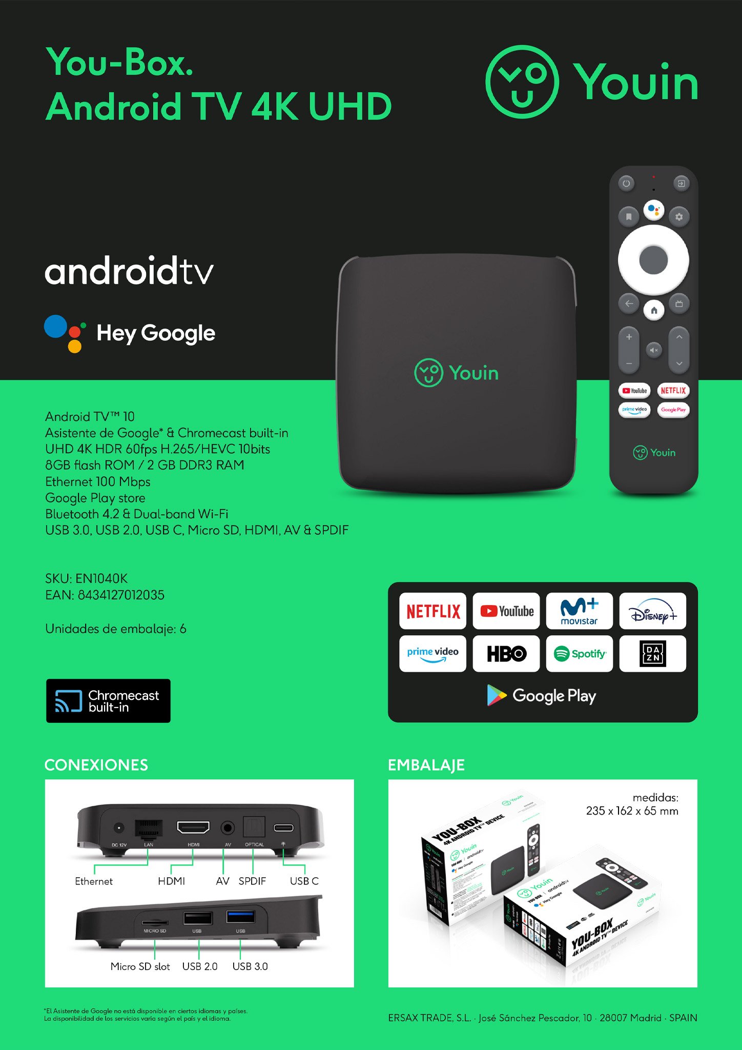 Receptor Android TV 4K You-Box - Youin
