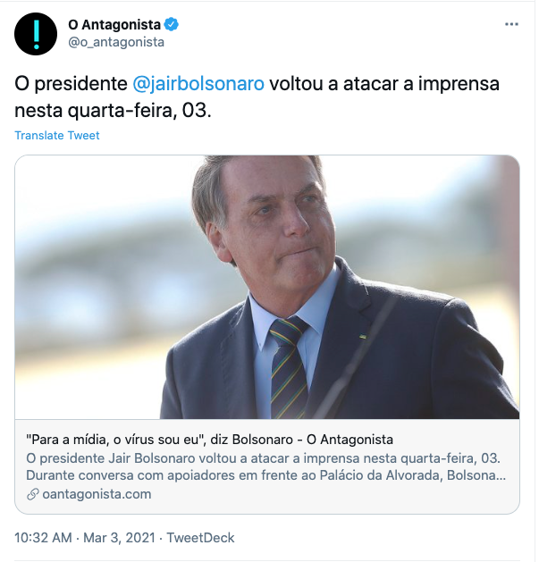 Rconstantino's tweet photo. Não, antas, o que ele fez foi dizer que a mídia vive o atacando. É bem diferente. https://t.co/6USpgAAYoG