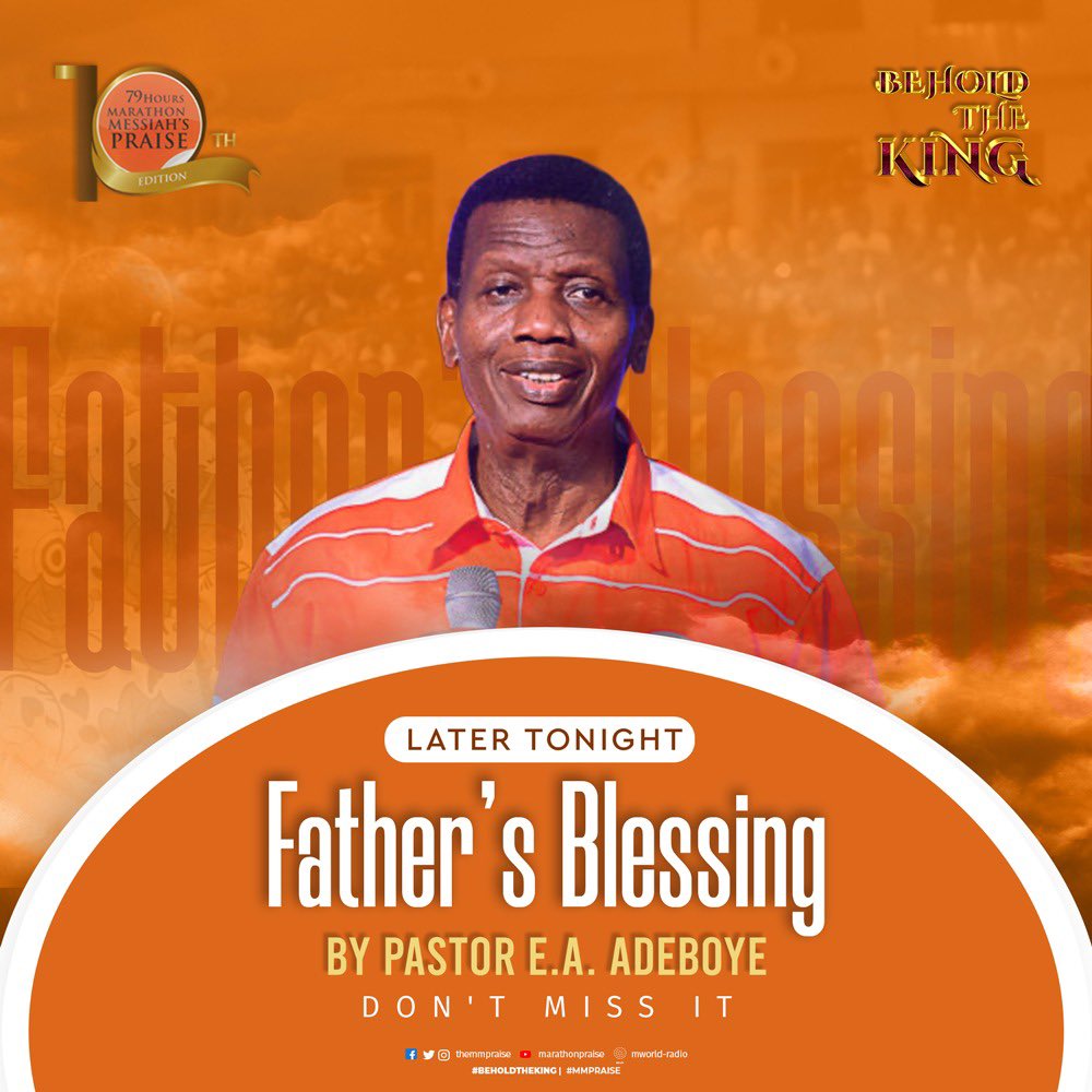 TheMMPraise's tweet photo. This is one of the moment no one should miss at every edition of Marathon Messiah's Praise.
The #79HoursMMPraise will not be a difference because our father, Pastor E A Adeboye will be coming later tonight to bless all worshippers connected.
@PastorEAAdeboye
#MMPRAISEAt10 https://t.co/9VVMrigTdR