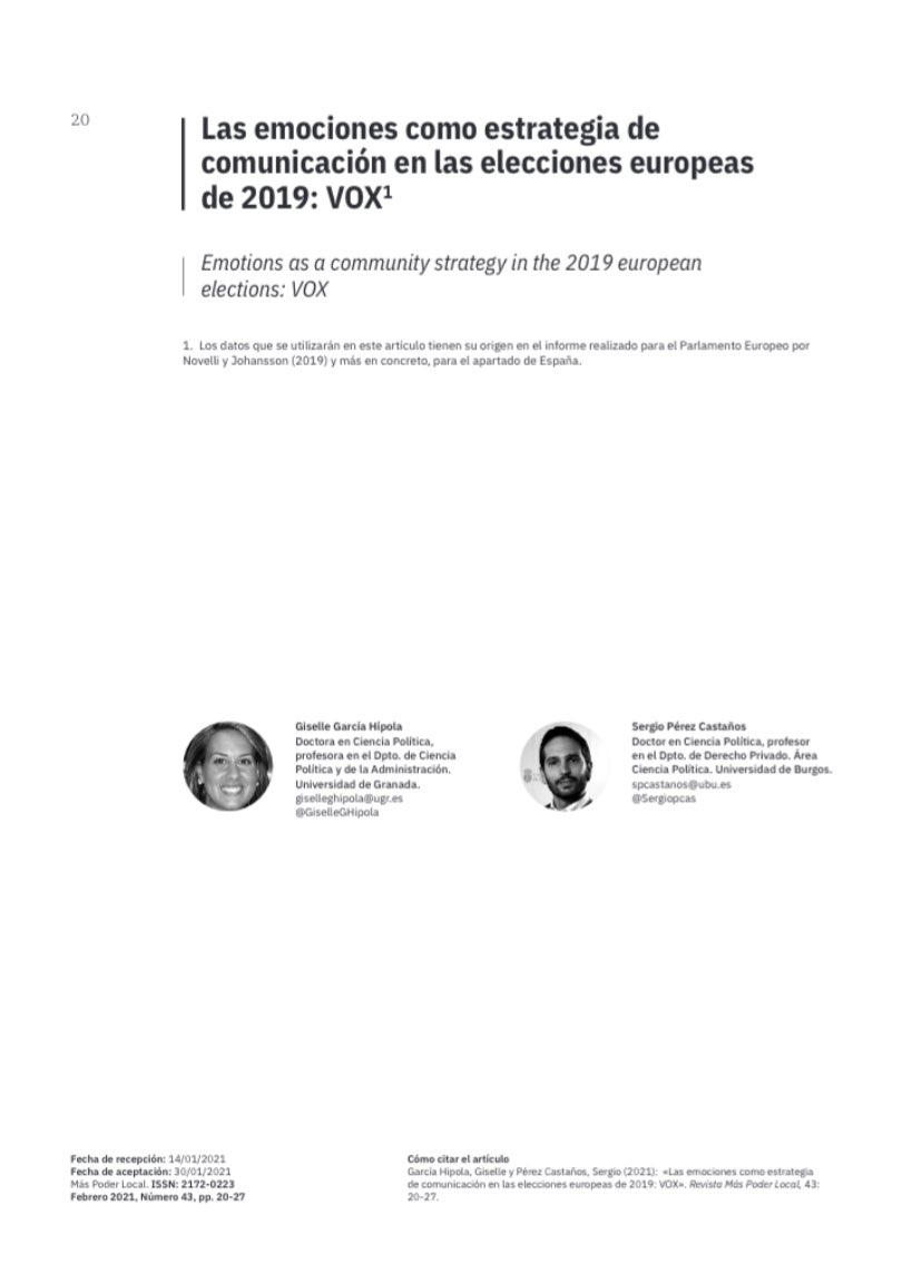 GiselleGHipola's tweet image. Tengo la suerte de publicar en el último número de @MasPoderLocal un trabajo sobre #Vox y #emociones con mi compañero y amigo @sergiopcas #máspoderlocal  #elecciones maspoderlocal.com/index.php/mpl/…