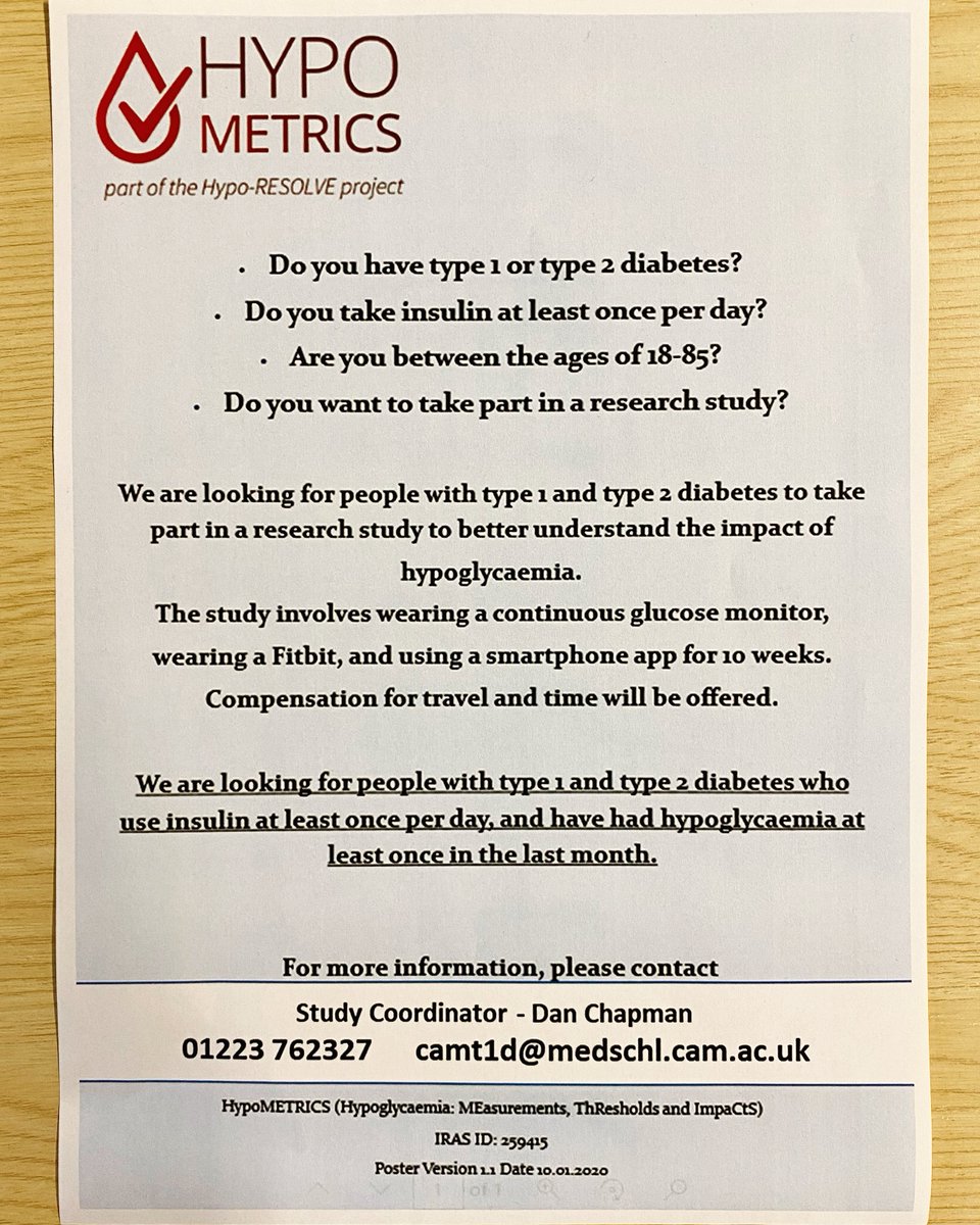 TrialsDiabetes's tweet photo. NEW STUDY ALERT!! ⌚️

Can you help us redefine the hypoglycaemia parameters in flash glucose monitoring?

We have a new study which has just gone live called Hypo-METRICS.

To find out more get in touch with Dan at dc705@medschl.cam.ac.uk 👍

#t1d #t2d #diabetes #research https://t.co/eTwfXsxmde