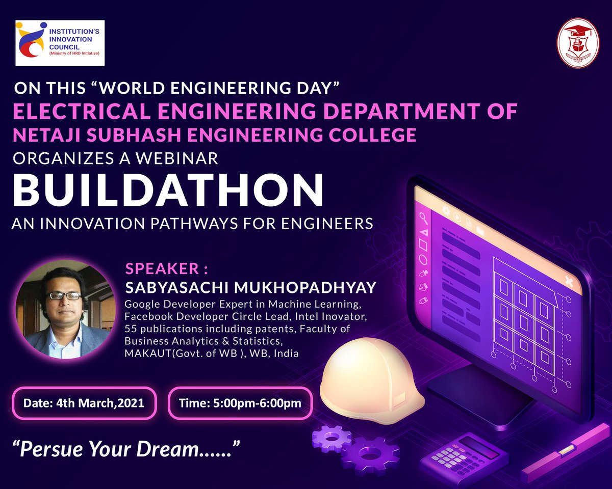 sabyasachi_uni's tweet image. #sabyasachimukhopadhyay #nsec #netajisubhasengineeringcollege #webinar #WorldEngineeringDay #buildathon #iic #guestspeaker