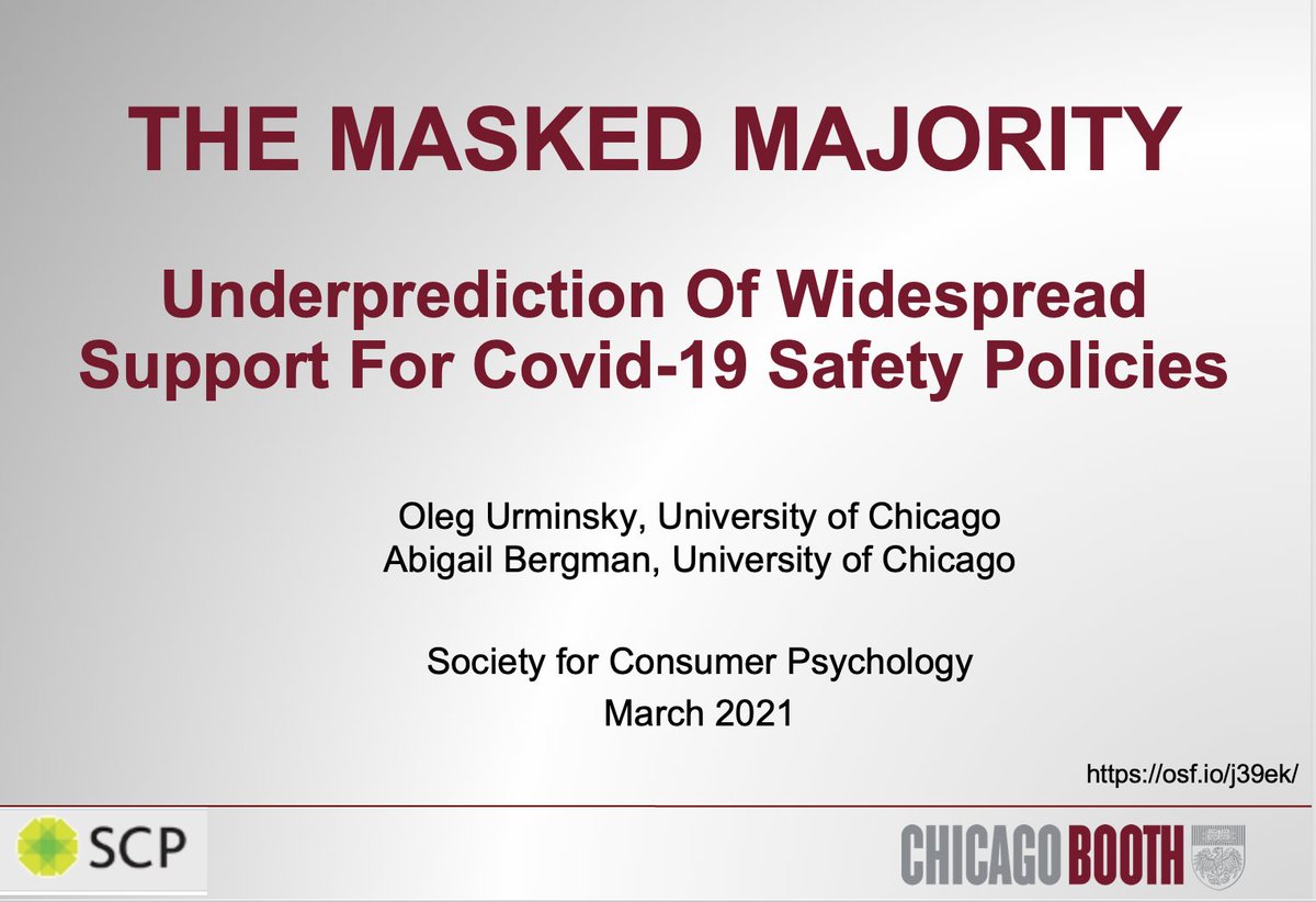 Do consumers accurately predict how others will react to #Covid_19 safety policies?

I'll be presenting work with <a href="/OlegUrminsky/">Oleg Urminsky</a> at Society for Consumer Psychology Conf. <a href="/myscp/">Consumer Psychology</a> 3/5 at 4pm EST.

Info and reg here: 
myscp.org/conferences/sc… 

#AcademicTwitter #SCP2021 #psychtwitter