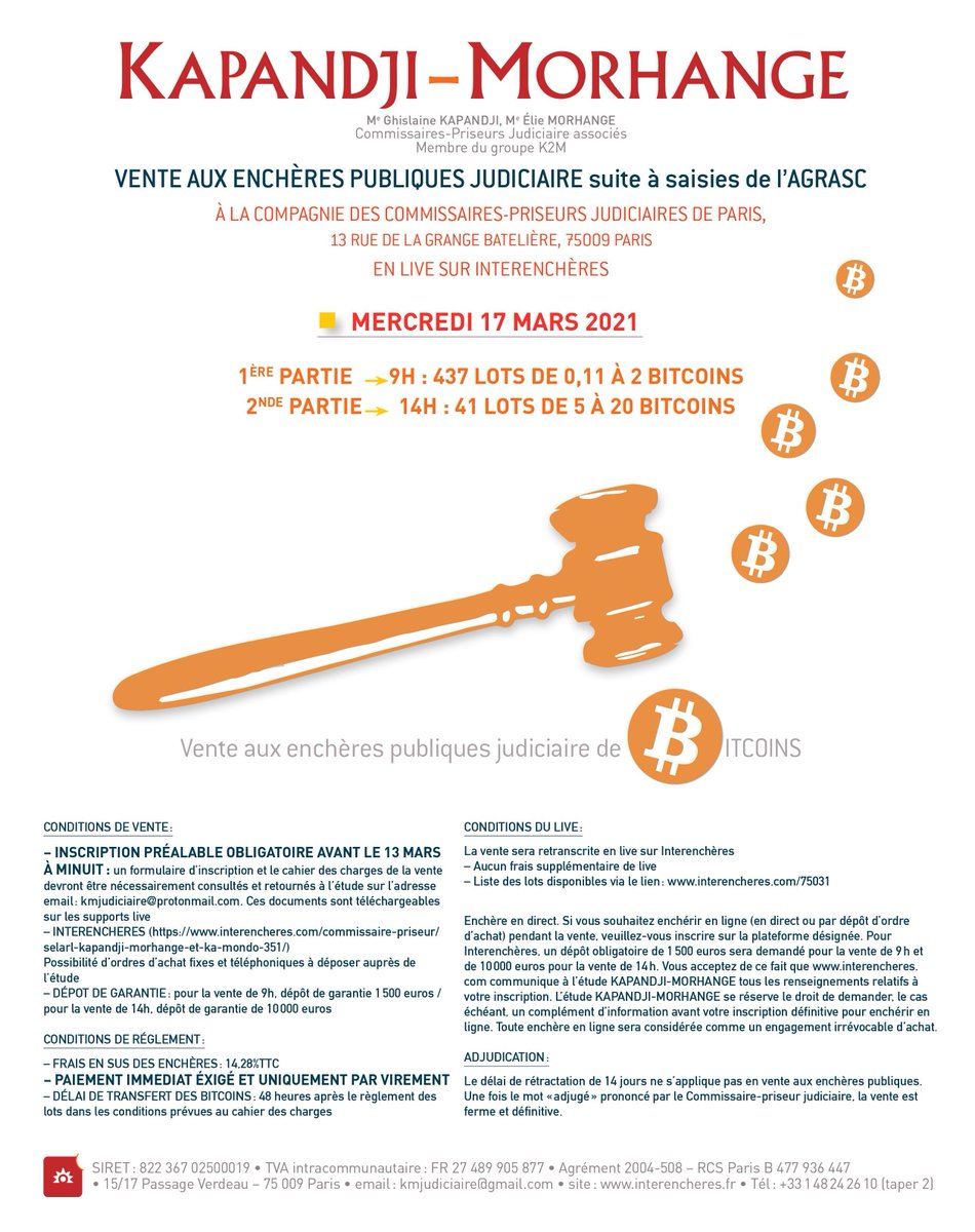 Première vente aux enchères de cryptomonnaie en France le 17 mars 2021 par  notre étude en live sur interencheres. Liste et informations en suivant ce  lien : https://t.co/yz969KIiaK #bitcoins #venteauxencheres #auctionhouse  #auction #