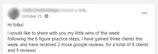 6figpractice's tweet photo. 🎉 One of our members got 3 new clients in a week, and feels appreciated! 
 
💡 If you're a counselor (therapist) or a coach and you want to get the same results as our members, comment or message me with the word "details" and I'll send you the details! https://t.co/apqa4ZqTuj