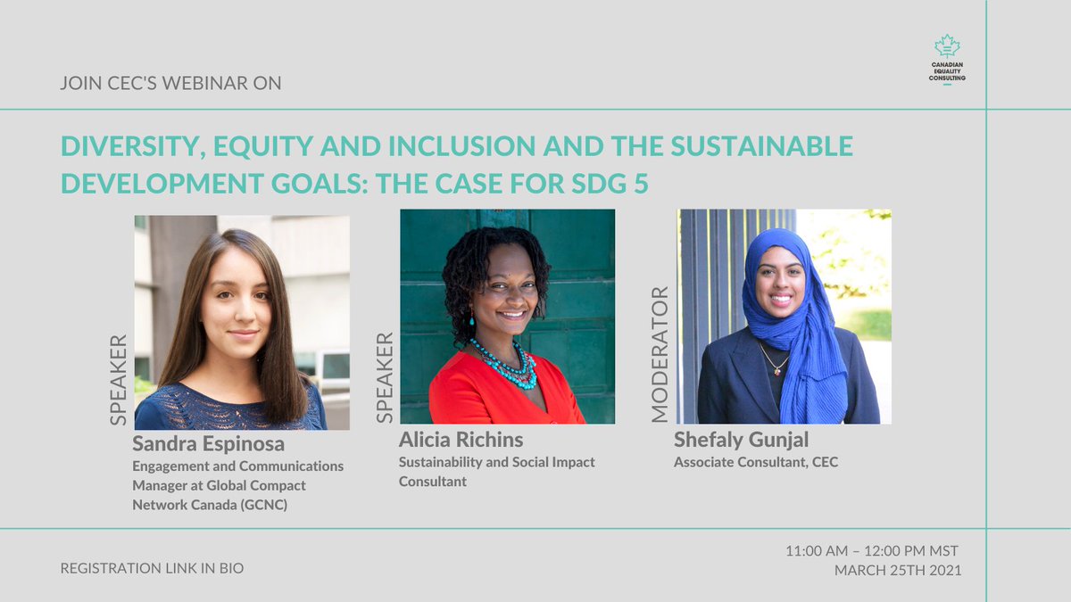CdnEquality's tweet photo. Sign up for a  conversation on Diversity, Equity and Inclusion (DEI) in relation to the UN's Sustainable Development Goals (SDGs). Hear from @ShefalyGunjal, @aliciamwena and Sandra Espinosa from @GlobalCompactCA. Sign up: https://t.co/Iwh6zMR8kQ #SDGs #SustainableDevelopment https://t.co/W4IoSIR1oA