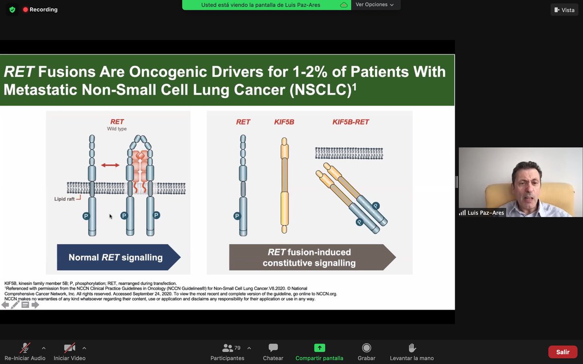 NReguart's tweet image. El Dr. Luis Paz-Ares @LuisPaz_Ares en directo nos revisa la evidencia clinica de los nuevos inhibidores selectivos en pacientes cancer de pulmon y genes de fusion en RET #CodingLungCancer