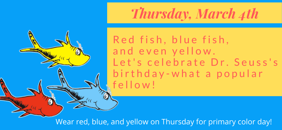 HicksTigers's tweet photo. A belated birthday dress up for Dr. Seuss! Don't forget to wear your primary colors tomorrow for Art Week! #WeAreHicksElem https://t.co/j5imz8ntFg