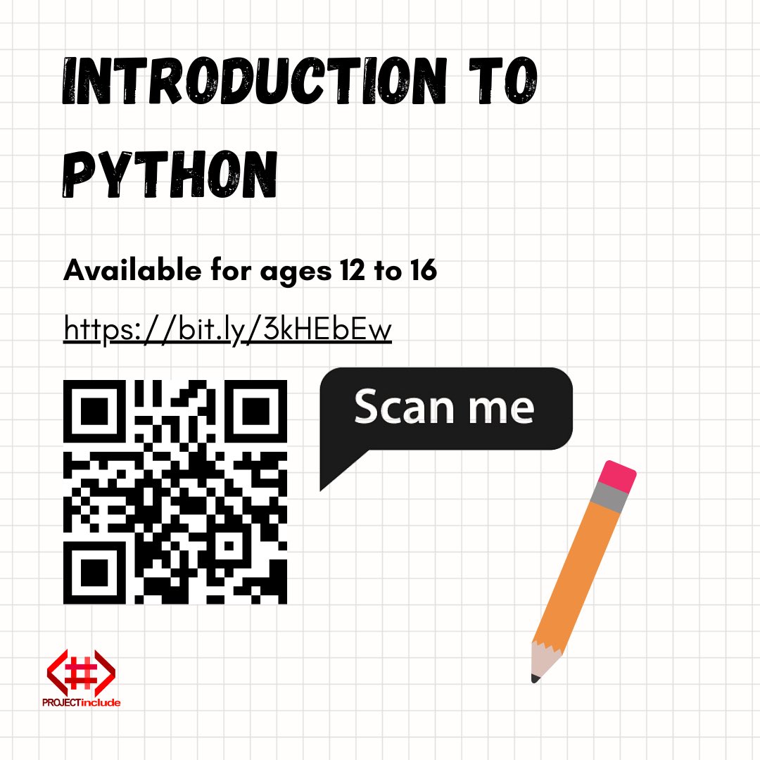 hashtag_include's tweet photo. Spring workshops are here! Register today and learn about the wonderful world of programming!🤩
Introduction to Scratch: https://t.co/E7b2iL3vFV
Introduction to Python: https://t.co/qPpZcjd56O https://t.co/IlTlTGM8vA
