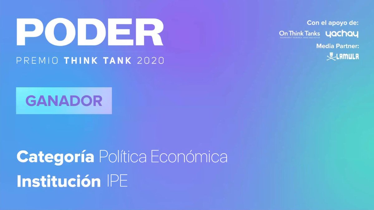 IPEopinion's tweet photo. El Instituto Peruano de Economía (IPE) ganó el Premio Poder Think Tank 2020 en la categoría Política Económica 🥇, gracias a nuestra investigación "Impacto del COVID-19 en la economía peruana Vol. I al XVI" 👏.
#PremioPoder2020 #PolíticaEconómica https://t.co/FgTaosPFGs