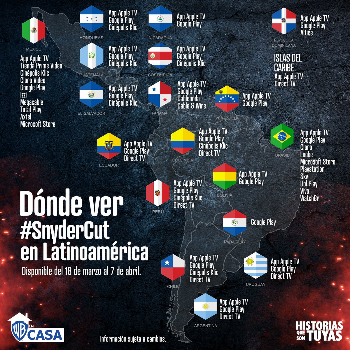 WarnerEnCasa's tweet photo. Para que no te pierdas el estreno de este HBO Max Original - La Liga de la Justicia de Zack Snyder.
#SnyderCut disponible en toda Latinoamérica del 18 de marzo al 7 de abril. https://t.co/eYfYGq4q6x