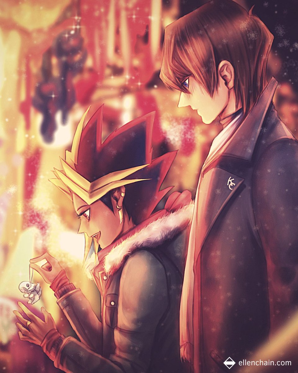 ellenchain's tweet image. Kaiba and Atem on a christmas market 🎁

#yugioh
