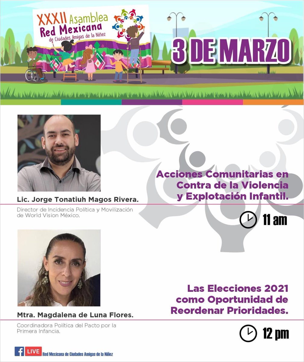 La Red Mexicana de Ciudades Amigas de la Niñez, los invita a participar en las ponencias que se estarán transmitiendo vía facebook live el día mañana. #ElFuturoDeLaNiñezSiempreEsHoy