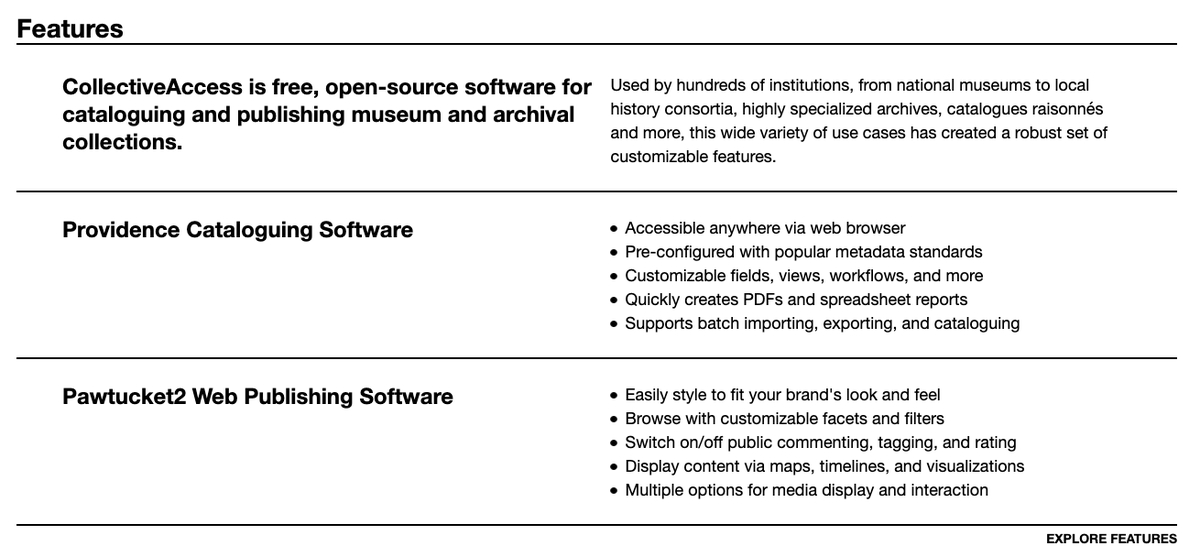 Dans une réunion #DH, il y a eu le signalement d'un outil de gestion de collections #OpenAccess #GLAM qui semble sympathique (omeka like), avec  il y a des filtres et facettes que je ne connaissais pas : @CollAccess
collectiveaccess.org
Poke <a href="/archaeoklammt/">Dr. Anne Klammt</a>