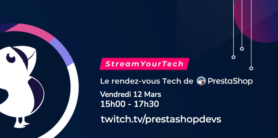 mathieuKs's tweet image. Et c'est reparti!
Le Vendredi 22 Janvier nous avions fait un stream sur Twitch à propos de plusieurs sujets autour de PrestaShop... le "Rendez-vous Tech de #PrestaShop" revient le Vendredi 12 Mars à 15h.

Rendez-vous sur twitch.tv/prestashopdevs/