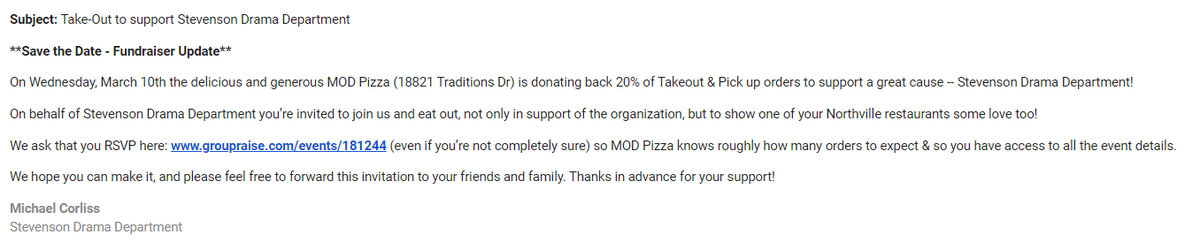 We're all about supporting the @shs_thespians_ with a great Dine to Donate night next week at Mod Pizza:

groupraise.com/events/181244