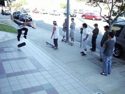 Where it all started...Jamie Thomas, Chad Muska and the guys from Neversoft hanging out in front of the original Neversoft office.