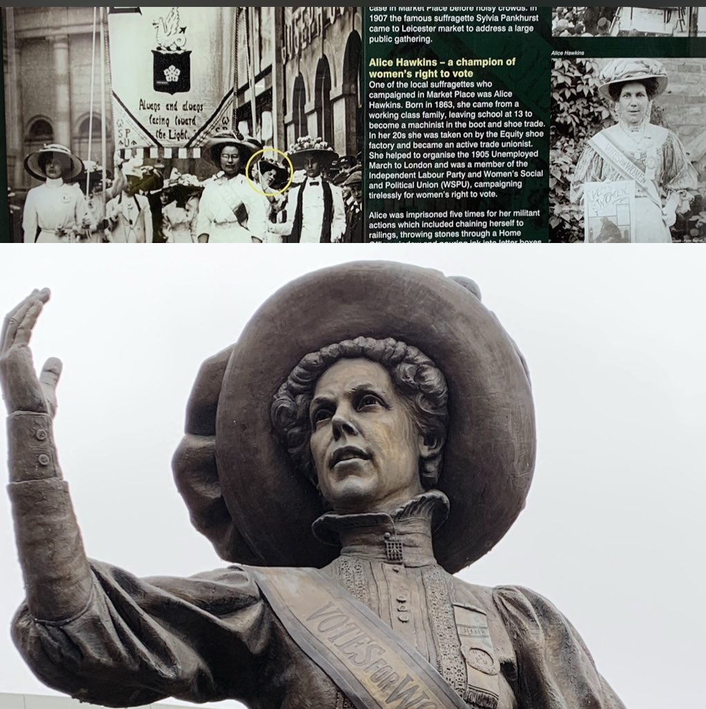 #WomensHistoryMonth The Statue of Alice Hawkins #leicester #suffragette Alice was jailed 5 times taking militant action campaigning for the right for women to vote She worked at Equity Shoes & became president of the Leicester Independent Women’s Boot & Shoe Trade Union