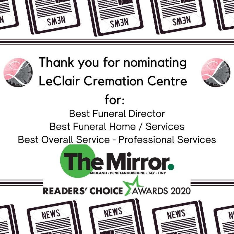 Just five days left to vote for LeClair Cremation Centre in the Midland Mirror Reader's Choice Awards 2020!

If you wish to vote, please visit:
simcoe.com/readerschoice-…