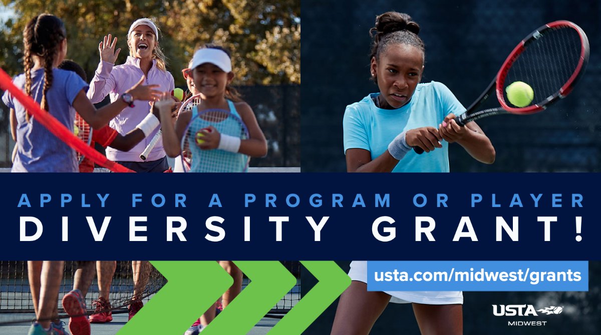 USTAMidwest's tweet image. Midwest diversity grants are open for applications! 
1️⃣ Player (juniors 8-15 years old)
2️⃣ Program (community-based tennis organizations)
💰 Up to $1,000
‼️ Closes October 15 or when funds are exhausted
📲 bit.ly/3bcj35U