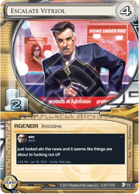 Escalate Vitriol - dril text: just looked atn the news and it seems like things are about to fucking nut off