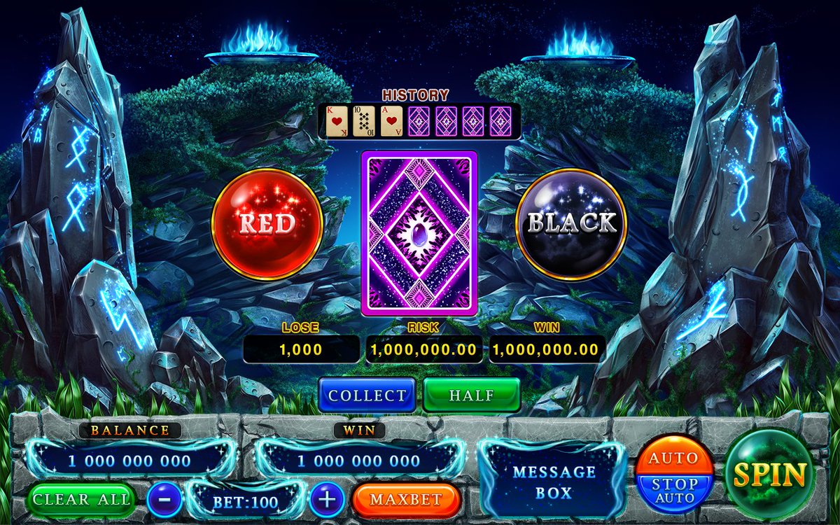 Slotopaint's tweet photo. It looks like the gamble game screen takes players to a place for magical rituals.
⠀
The rocks are covered with ancient runes. And look, these runes glow in the dark with a mysterious blue light.
https://t.co/7mJyNWkdnn
⠀
#gambling #gamble #gamblegame #riskgame #gambledesign https://t.co/0k4gdqFHJu