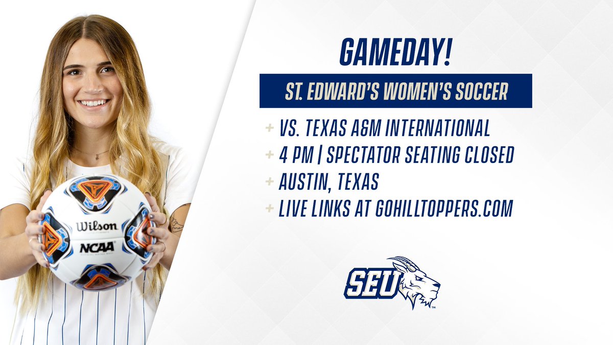SEUAthletics's tweet photo. It is GAMEDAY on the Hilltop as St. Edward's University women's soccer hosts Texas A&amp;M International at 4 pm! Watch all the action live at https://t.co/ImDJlOgoGy! #FearTheGoat https://t.co/t7IS2rRd1Q