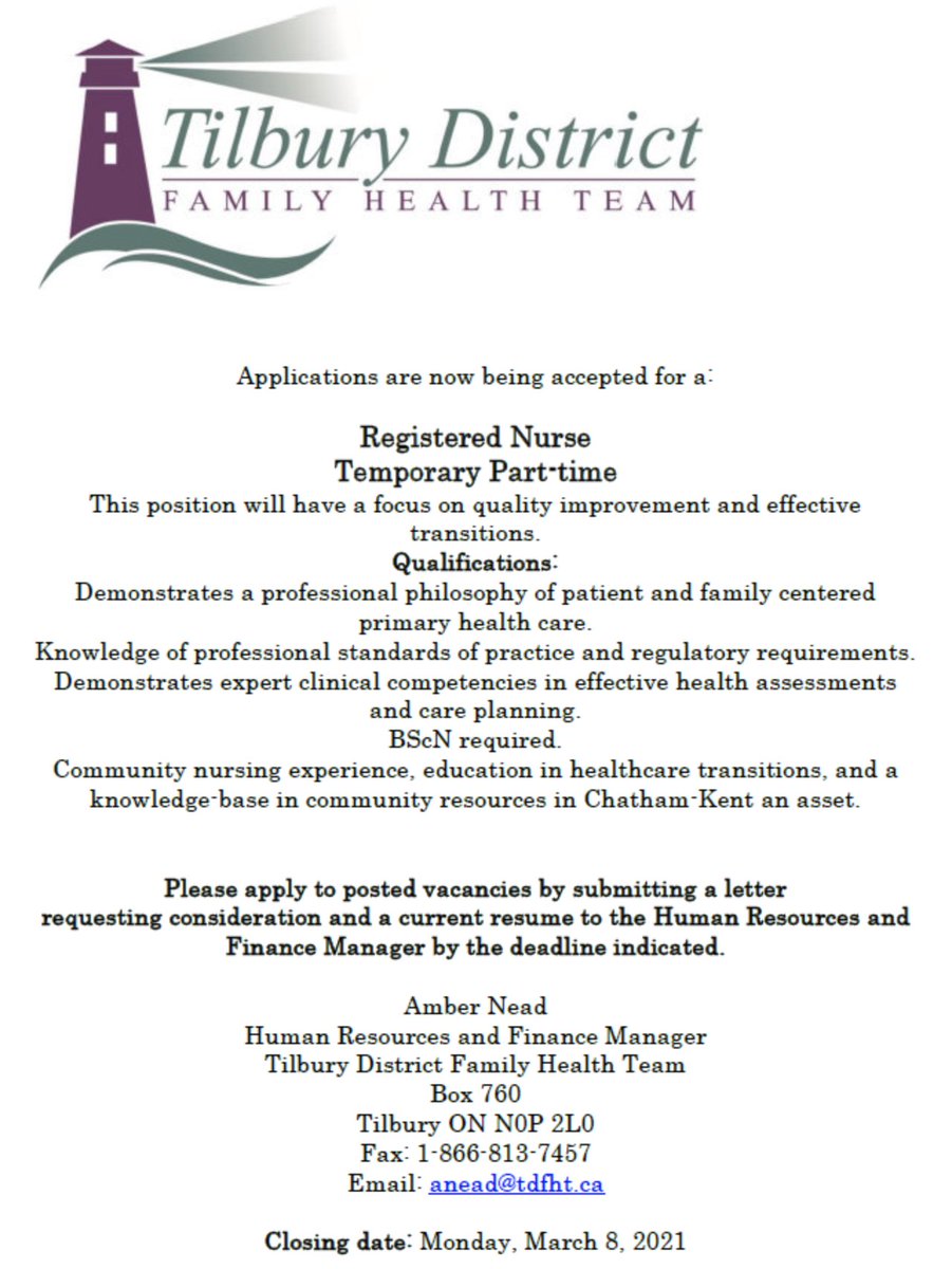 Join our team! 

We are currently recruiting a Temporary Part-Time Registered Nurse. 

For more information visit: ow.ly/yr5e50DOWza