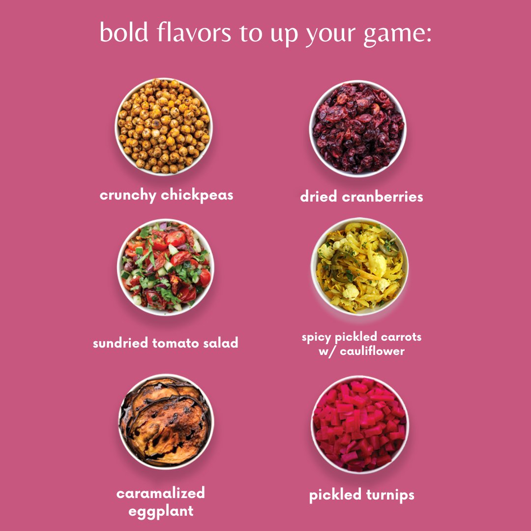 12 toppings your bowl needs - 

you can’t go wrong with our 6 tried and true classic toppings, but why not spice things up and throw in these 6 bold toppings too!  

#mezehgrill #mymezehmix #mediterraneanfood #healthyfood #unlimitedtoppings #spicy #sweet #savory