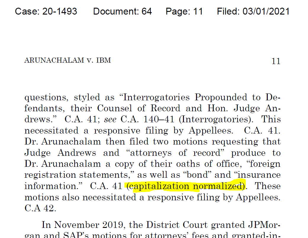 (Cleaned up) wasn't the only novel parenthetical being used in the past week. On March 1, the Court of Appeals for the Federal Circuit issued Arunachalem v. IBM, employing (capitalization normalized) several times. /2