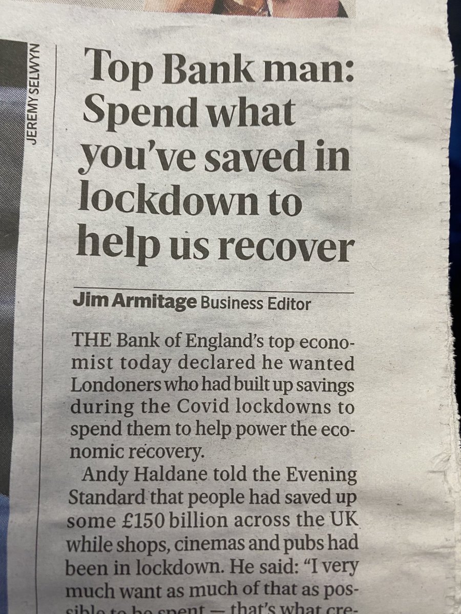 Bank of England economist urges Brits who’ve saved up £150billion during the pandemic to “spend, spend, spend”

We were never “in this together”. Happily furloughed/work from home mob counting their chips - while the rest of us sweated it out or went broke 😞
