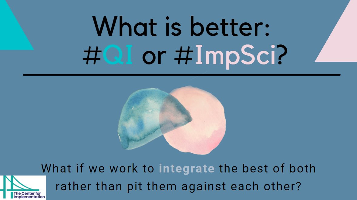 Common question:
▶️What is better #QI or #ImpSci?

What if we work to integrate the best of both rather than pit them against each other?
Each provide unique contributions that can enhance how to design and implement changes.

#QualityImprovement #ImprovementScience #ImpPractice