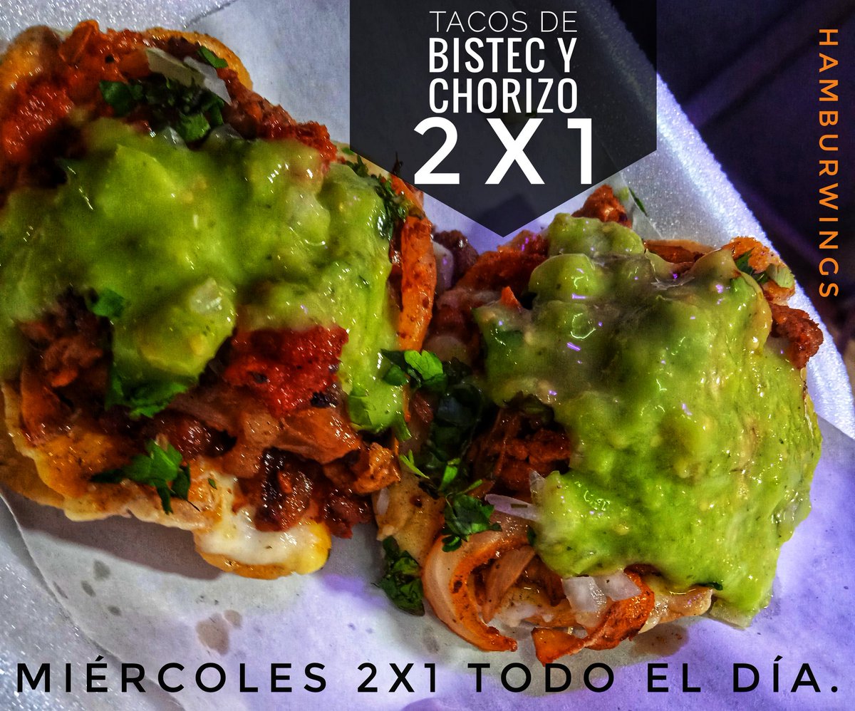 hamburwings_qro's tweet photo. Nos vemos hoy en #Miércoles de 2x1 en HamburWings en 🌮 tacos de Bistec y Chorizo. Productos del día, frescos y el mejor sabor del condado.

Pino Suárez #185 #Querétaro #ConsumeLocal #UsaCubrebocas https://t.co/LDhMD5VLrF