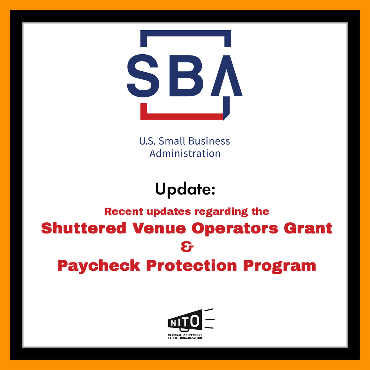 Latest updates regarding Shuttered Venue Operators Grant & Paycheck Protection Program…

SVOG- @SBAgov updated the FAQ on 2/28: bit.ly/3b7m7QX

PPP- Exclusive 14-day application window for businesses & nonprofits w/  <20 employees began on 2/24: bit.ly/3kE6aos